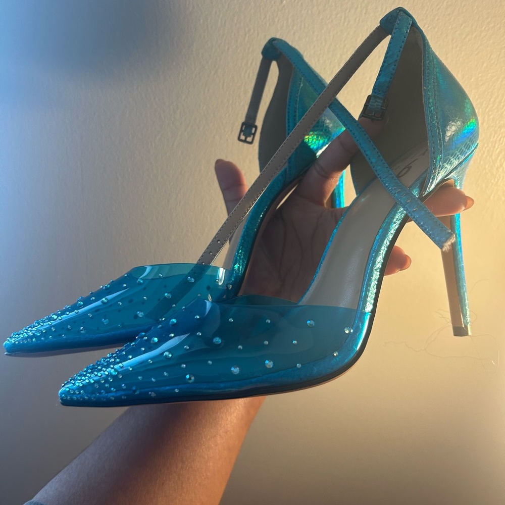 Mix No. 6 Blue Glitter Heels with Mary Jane Strap